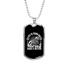Horses Make Life Better Black and White Horse Necklace Stainless Steel or 18k G - £37.31 GBP+