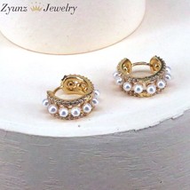 5 Pairs, 18MM, Gold / Silver Color Micro Pave CZ Earrings Newest Pearl Shell Met - £42.17 GBP