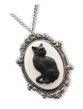 Real Metal Black Cat Cameo in Antique Silver Finish Pewter - $910.51 MXN
