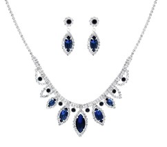 Fashion Women Navy Marquise Cut Crystal Rhinestone Silver Necklace Set 16" - $35.28
