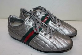 GUCCI 170576 Metallic Silver Leather Signature Web Shoes Size 8.5G = 9 US - £168.16 GBP