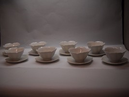 Set Of 8 White China Bowls With Flower Shape And Matching Saucers Made In Japan - £48.73 GBP