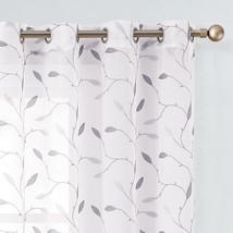Lazzzy White Sheer Curtains Embroidered Floral Bedroom Curtains Farmhouse Leaf - £32.95 GBP
