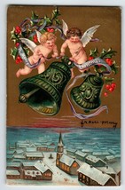 Christmas Postcard Cherubs Angels Embossed Bells Religious Church P Sanders 1908 - £10.28 GBP