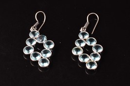 925 Plata de Ley Aguamarina Gema Handcrafted Pendientes Largos Ella Regalo - £31.71 GBP