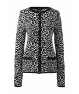 Lands End Women&#39;s Supima Jacquard Knit Pocket Cardigan Black Leopard New - $567.66 MXN