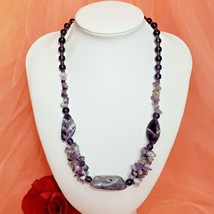 Vintage Amethyst Nugget Beaded Statement Necklace Purple Natural Stone Jewelry - £27.32 GBP