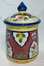 Pier 1 Vallarta Hand Painted Canister Cookie Jar  With Lid About 8 1/2&quot; ... - $22.53