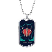 Tarot Card Necklace Three Of Swords Stainless Steel or 18k Gold Dog Tag 24&quot; - £37.48 GBP+