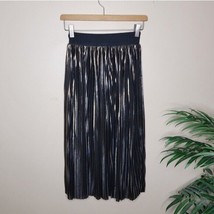 Trouve | Pleated Black Gold Shimmer Pull-on Waist Midi Skirt, Size XS - £16.95 GBP