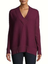 Time And Tru Women&#39;s V Neck Pullover Sweater LARGE (12-14) Wine Fusion Purple - £14.62 GBP