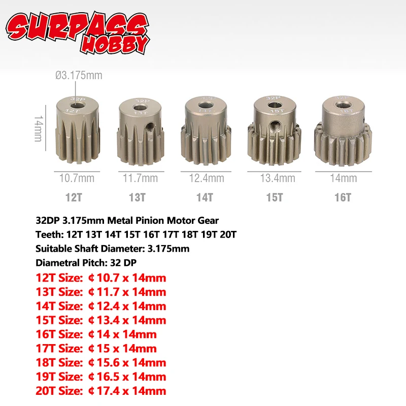 Play Surpa Hobby 5PCS 32DP 48DP 64DP M0.6 M0.8 Motor Gear Metal Pinion 12T-50T F - £28.68 GBP