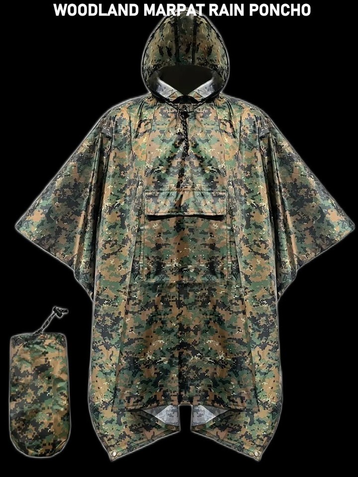 NEW WATERPROOF WOODLAND MARPAT MILITARY RAIN PONCHO WET WEATHER SHELTER ... - $29.06