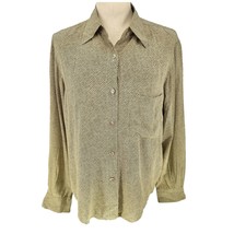 Linda Allard Ellen Tracy Shirt Womens 8 Olive Green Silk Button Down Long Sleeve - £18.99 GBP