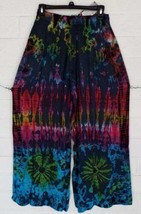 New Sacred Threads Size S M Colorful Tie Dye Wide Leg Rayon Side Pocket Pants - £26.29 GBP