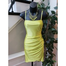 Blaishe Mini Bodycon Dress Womens Medium Lime Green Satin Faux Wrap Square Neck - $27.72