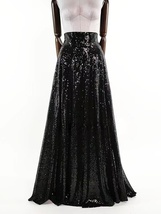 Black Sequin Maxi Skirt Outfit Women Custom Plus Size Full Sequined Party Skirt image 6