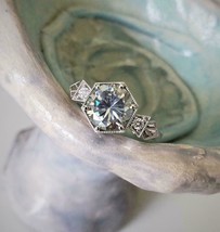 Vintage Engagement Ring 1.50Ct Round Cut Diamond Solid 14K White Gold in... - £199.50 GBP
