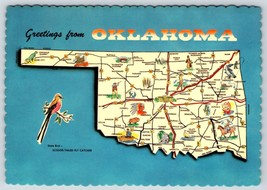 Postcard Greetings From Oklahoma Map Of Attractions 4x6 - £3.55 GBP