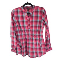 Bit &amp; Bridle Womens Flannel Shirt 100% Cotton Cinch Waist Plaid Purple Pink M - £9.90 GBP