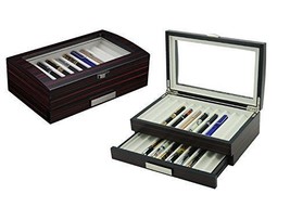 Executive Double Drawer Wooden Grain 20 Fountain Pen Collector Organizer Box NEW - £88.72 GBP