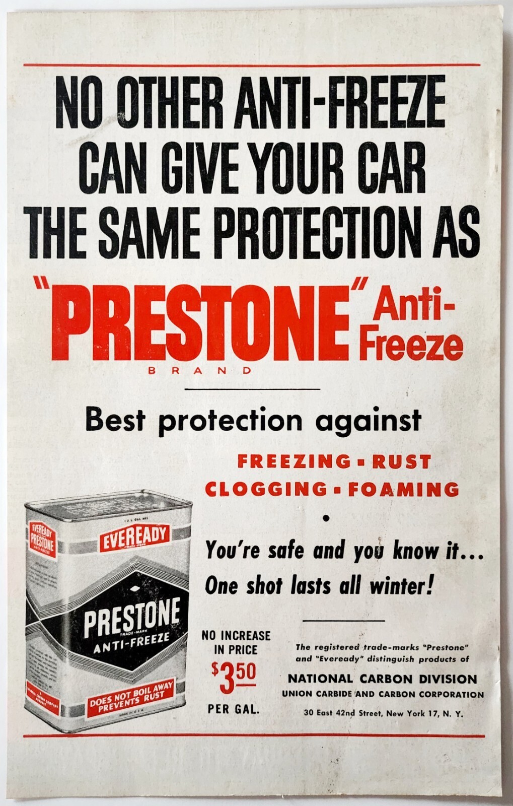 1950 Eveready Prestone Anti-Freeze Advertisement Automobilia Natl Carbon DWF17 Item image 2