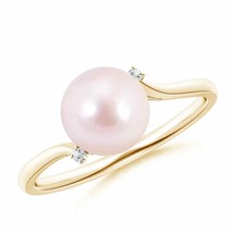 Authenticity Guarantee 
Japanese Akoya Cultured Pearl &amp; Diamond Bypass Ring i... - £704.68 GBP