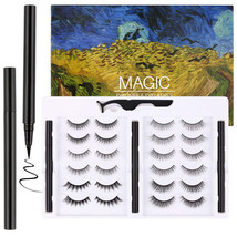 2 Pair Magic No Glue False Eyelashes and Eyeliner Kit, Set With Reusable... - $19.34