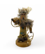 Signed Hopi Native American Kachina Style Hoop Dancer Doll 6&quot; Wood Fur Art - $40.54 CAD
