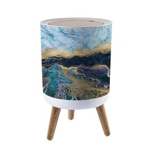 Small Trash Can Lid Abstract Background Blue Marble Fake Stone Texture Liquid Pa - £50.78 GBP