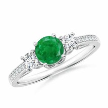 ANGARA Classic Prong Set Round Emerald and Diamond Three Stone Ring - £1,153.45 GBP