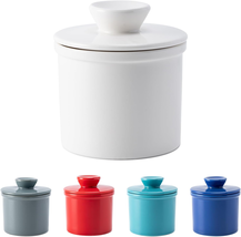 Butter Crock with Water Line for Countertop, French Dish with Lid, Ceram... - $14.51