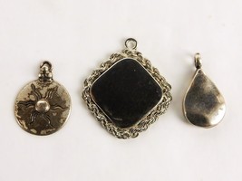 Lot of 3 Assorted Pendants, Silver Tone Metal, Vintage Fashon Jewelry #J... - $14.65