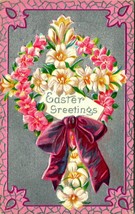 Easter Greetings Flower Bouquet Purple Ribbon Embossed 1910 DB Postcard E3 - £7.87 GBP