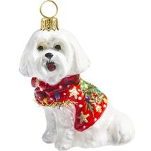 Maltese in Ugly Christmas Sweater Dog Polish Glass Tree Ornament Pet Dec... - $64.98