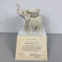 Vintage Lenox Gold Club Elephant Tealight Candle Holder Trunk Up Ivory China 24K - £22.15 GBP