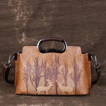 First Layer Cow Leather Women Bag 2022 New Retro Hand Painted Shoulder B... - £113.69 GBP
