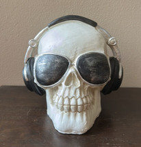 Halloween Skull Wearing Headphones And Dark Sunglasses Figurine New  - £35.96 GBP