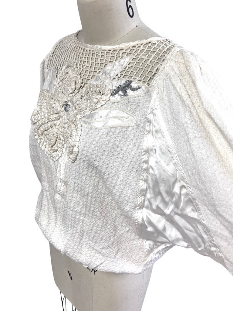Retro Vintage 80s Women Sweater Ivory Cotton 80s Huge Sleeves Details M Item image 3