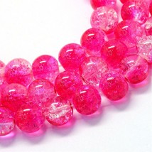 50 Crackle Glass Beads 8mm Hot Pink Clear Mixed Ombre Bulk Jewelry Supplies  - £5.88 GBP