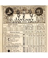 January February 1910 Calendar Page Moon Phase Sun Double Side Ephemera ... - $549.97 MXN