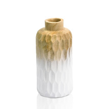 Uniquely Etched Scales White and Brown Cylindrical  Mango Tree Wooden Vase - $22.17