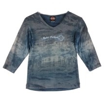 Vtg HARLEY-DAVIDSON Women&#39;s M 3/4 Sleeve M Tie Dye V-Neck Shirt, Cape Fe... - £15.22 GBP