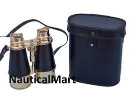 Nautical Captain&#39;s Admirals Brass Binoculars with Leather Case 6&quot; - £84.77 GBP