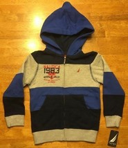 Nautica Boy's Gray & Blue Striped Full Zip Hooded Sweatshirt Small - $18.70