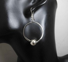  Round Hoop Dangle Earrings In 925 Sterling Silver Women Circle Earrings 2&quot; Long - £31.17 GBP