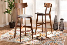 Maeron Gray Fabric Walnut Brown 2Pc Bar Stool Set - $144.00