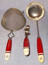 Vintage Red and White Wood Handles A&amp;J and Ekco USA Kitchen Utensil Tool... - $29.95