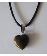 Natural Stone Heart Crystal Gem Brown Pendant 1/2&quot; with Black Wax Necklace - $12.02 CAD