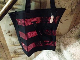 New In Package Victoria&#39;s Secret Vs Tote Bag Black And Pink Sequins - $25.73